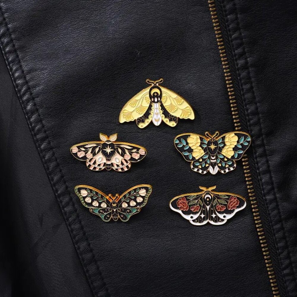 Set of (5) Beautiful Floral Moth Pins - Brand-New in Gift Box!